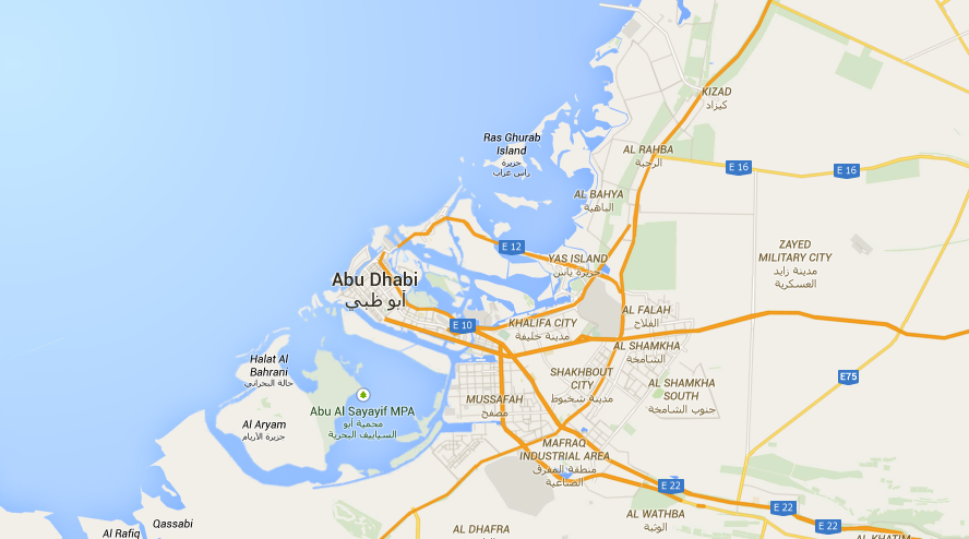 Maps the geographical coordinates of Abu Dhabi UAE