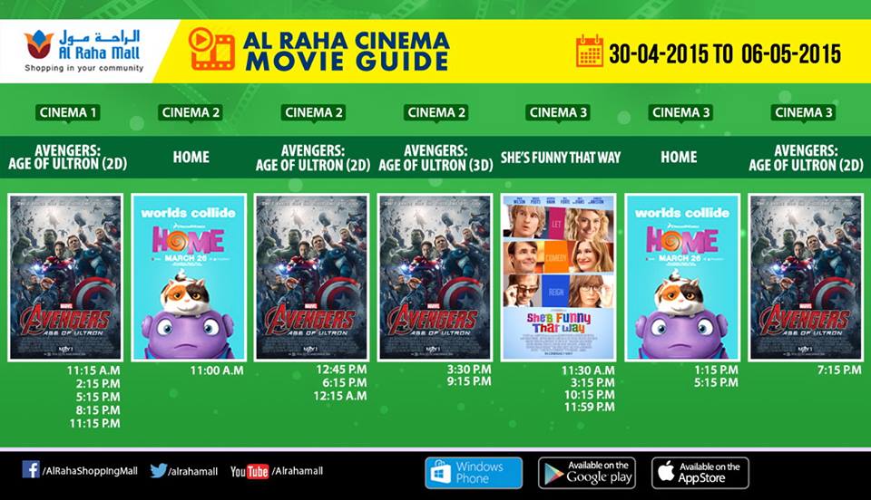 Movies and Show timings of Al Raha Cinema in Al Raha Mall Abu Dhabi