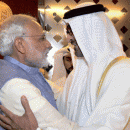 Abu Dhabi Sheikh Mohammed Bin Zayed al Nahyan welcomes Prime Minister Narendra Modi on his arrival in Abu Dhabi on Sunday