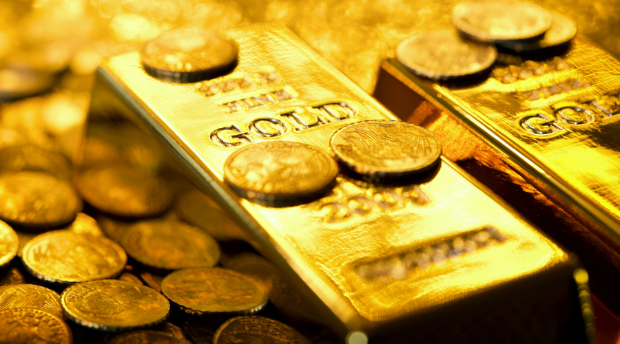 Gold bars and coins